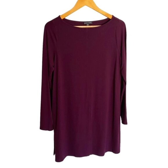 Eileen Fisher Burgundy Bateau Neck Tunic Top S/P - Picture 1 of 4